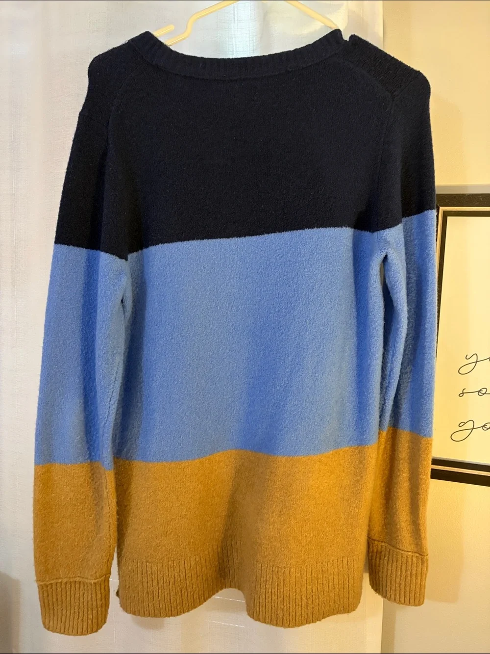 J. Crew Navy, Light Blue & Mustard Colorblock Crewneck Sweater